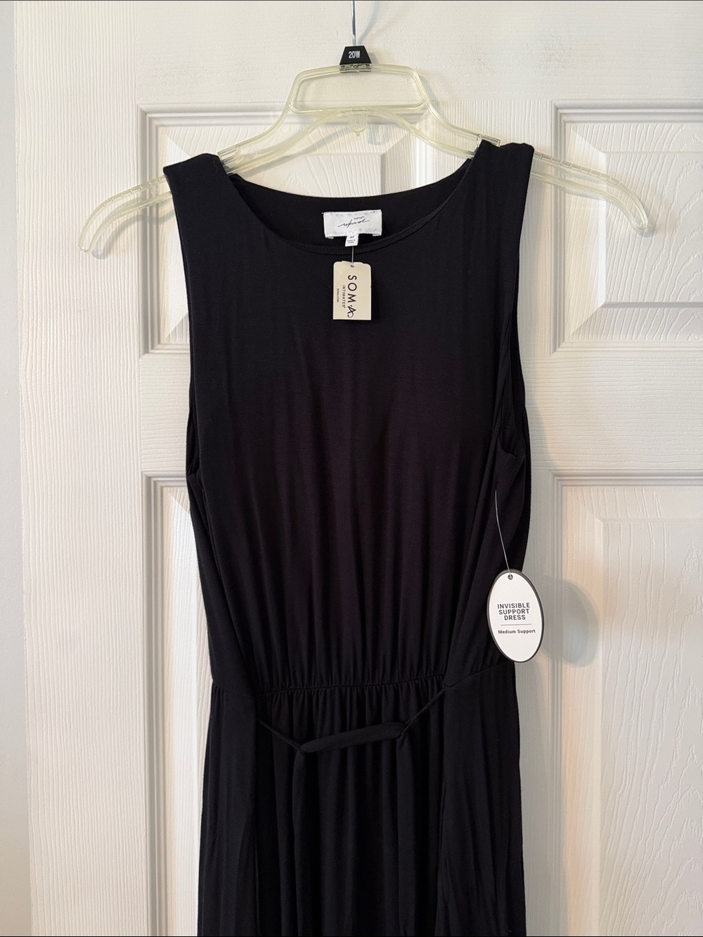SOMA Sleeveless Black Midi Dress with Waist Tie and bra support size M brand new - Picture 2 of 8